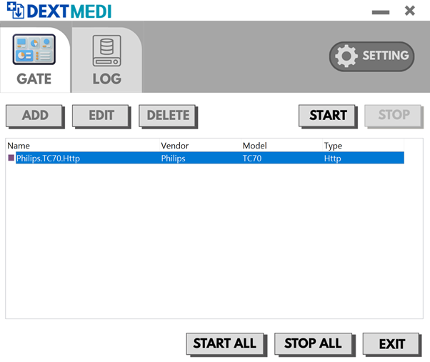 GATE Configuration List Screen