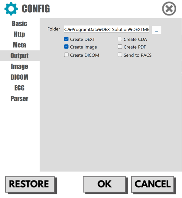 Output file types options selection