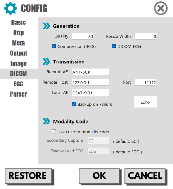 DICOM networking and PACS configuration setup
