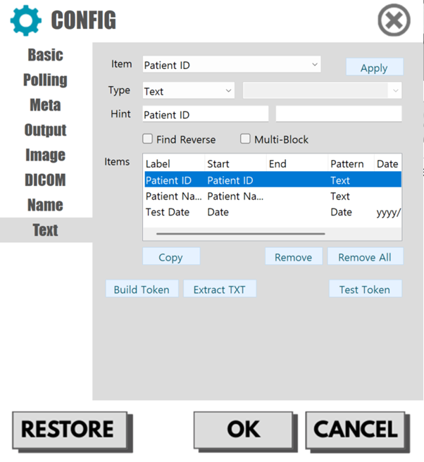 OCR text parsing coordinates and anchor settings