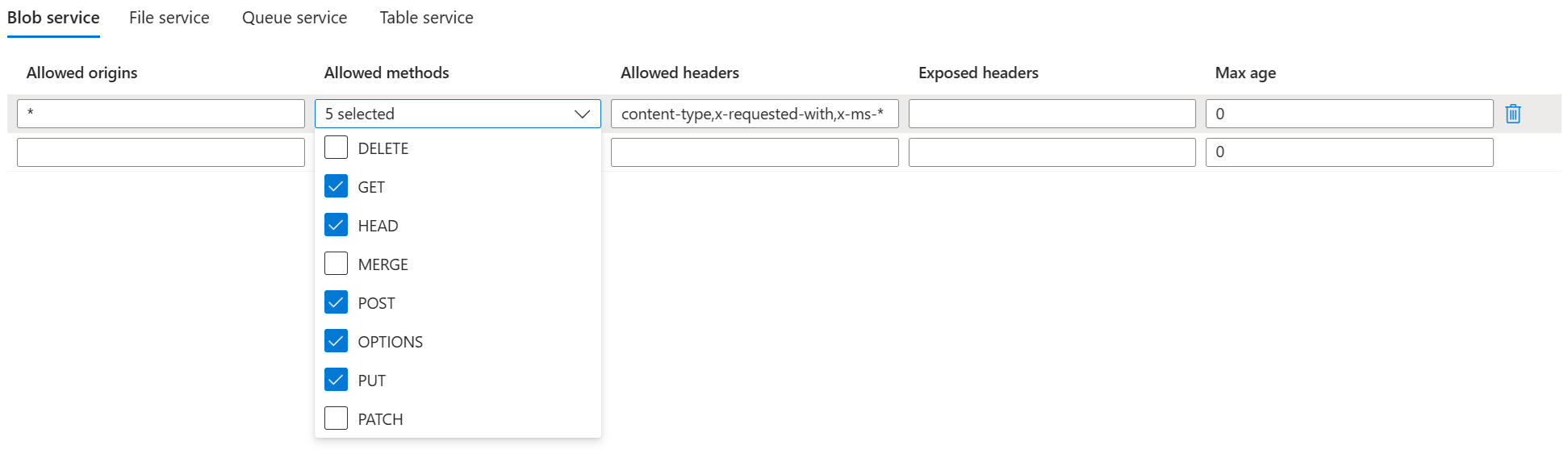 Azure Blob storage - CORS